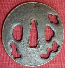 Japanese Samurai Sword Iron Tsuba - Sukashi - Gold Rim Japanese Samurai Sword Iron Tsuba - Sukashi - Gold Rim