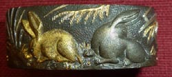 Outstanding Japanese Samurai Sword Fuchi - Signed - Rabbits Outstanding Japanese Samurai Sword Fuchi - Signed - Rabbits