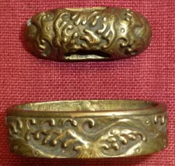 Japanese Samurai Sword Fuchi-Kashira - Deep Sentoku Waves Japanese Samurai Sword Fuchi-Kashira - Deep Sentoku Waves