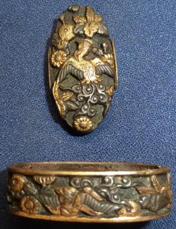 Japanese Samurai Sword Fuchi-Kashira - Phoenix Design Japanese Samurai Sword Fuchi-Kashira - Phoenix Design