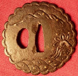 Samurai Era Japanese Sword Tsuba - Mountains, Waves Samurai Era Japanese Sword Tsuba - Mountains, Waves