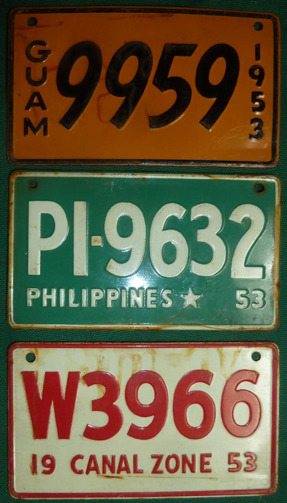 1953 License Plates Guam, Canal Zone, Philippines - Click Image to Close