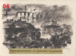 Original WW2 German Patriotic Art - Panzergrenadier in Action