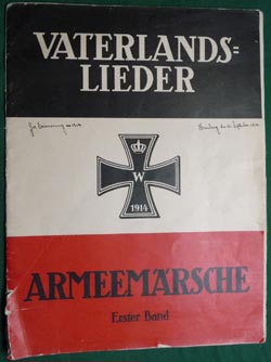 WW1 German Song Book Vaterands-Lieder with Iron Cross Cover