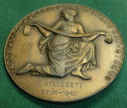 1940 Hungarian Award Large Table Medal Original