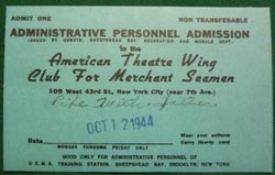 American Theatre Wing Administrative Personnel Admission Card