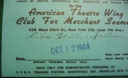 American Theatre Wing Administrative Personnel Admission Card
