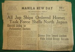 1945 Manila New Day Newspaper by Chinese Anti-Japanese League