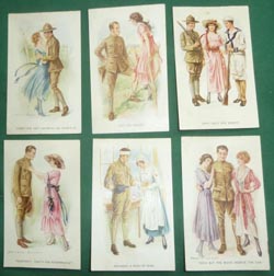 Set of WW1 Patriotic Postcards with Pretty Girls, Soldiers Set of WW1 Patriotic Postcards with Pretty Girls, Soldiers