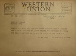 War Department Telegram - Wounded WIA Italy 9-22-1944 + Clipping