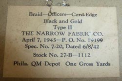 US Army Officer Garrison Cap Braid NOS Dated 1945