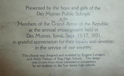 Souvenir Placard 31st National Encampment GAR Des Moines, Iowa