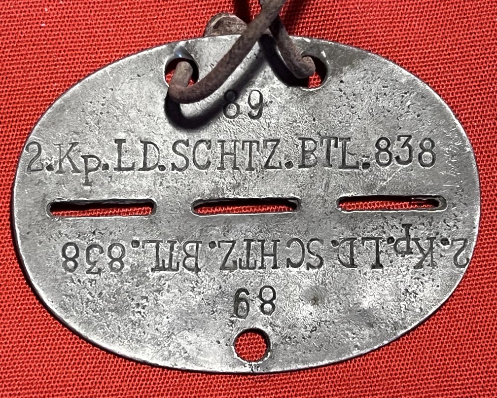 WW2 German Dog Tag Home Defense Battalion 838 Netherlands