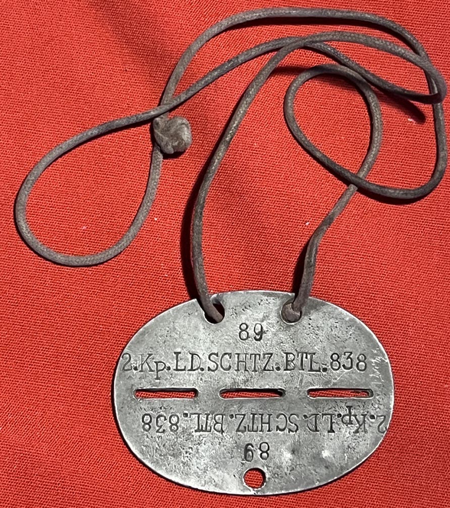 (image for) WW2 German Dog Tag Home Defense Battalion 838 Netherlands