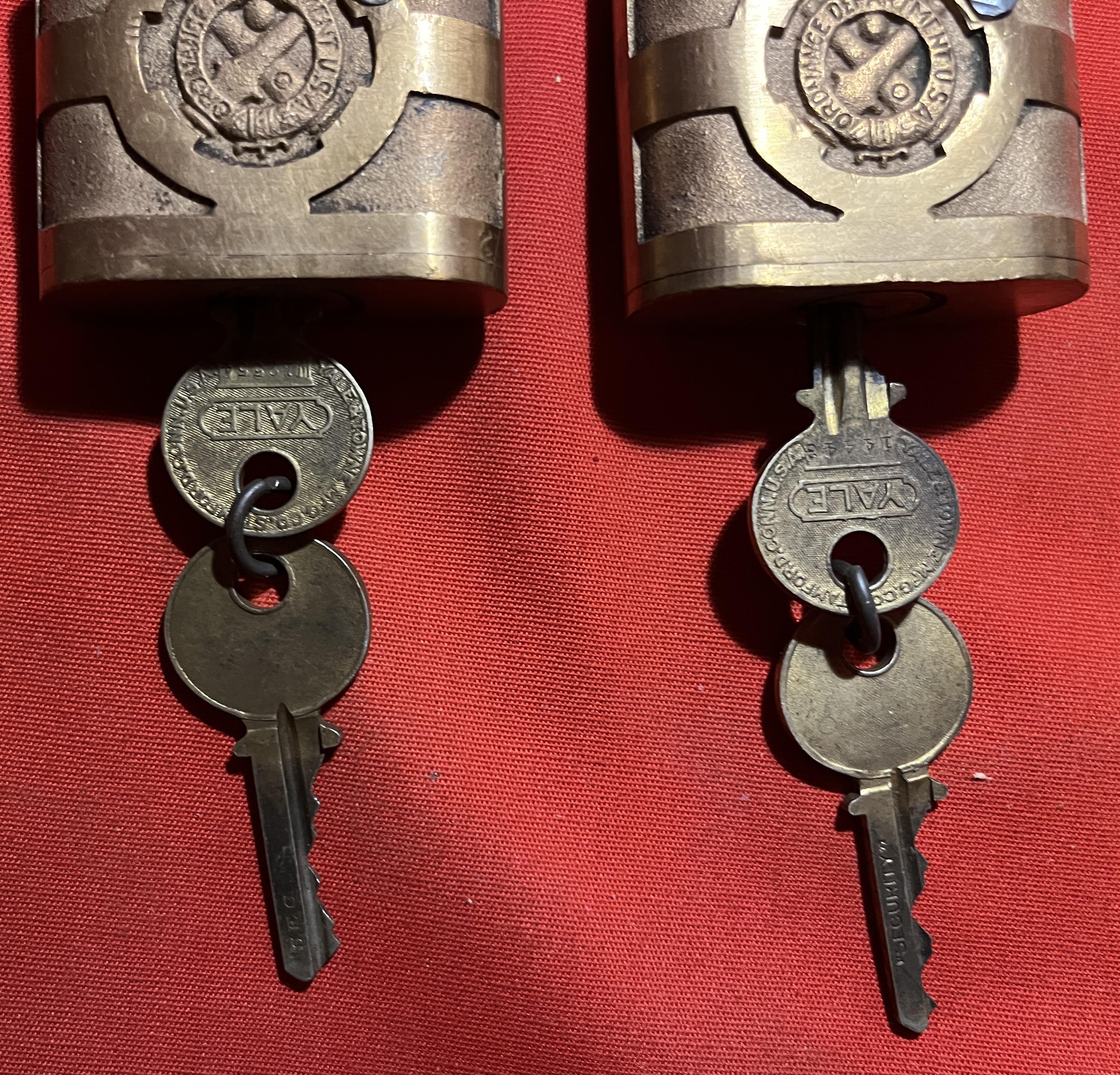 WW2-era Ordnance Department U.S.A. Large Yale Padlocks with Keys