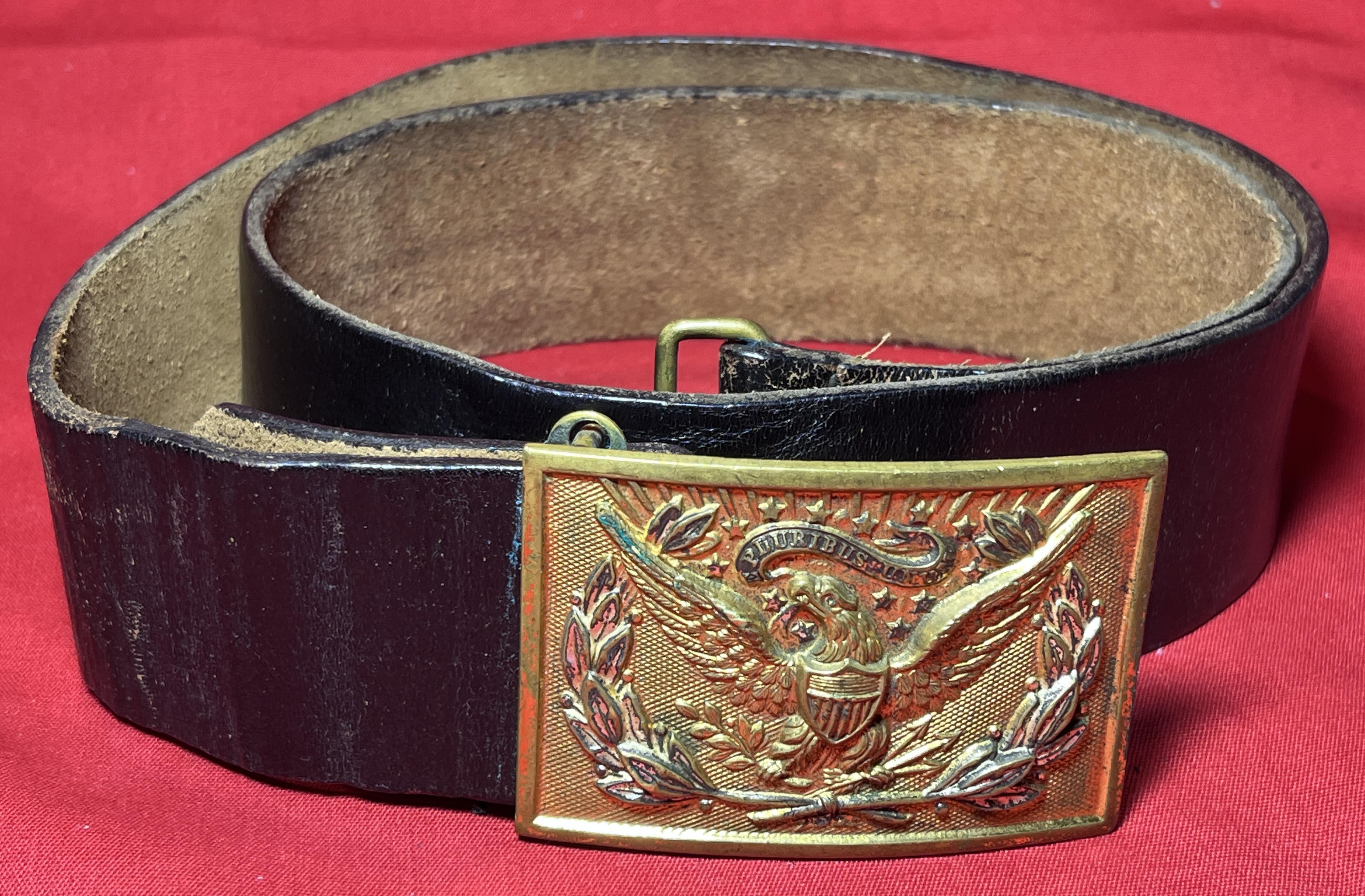 Early US Army Black Leather Officer's Belt & Brass Buckle