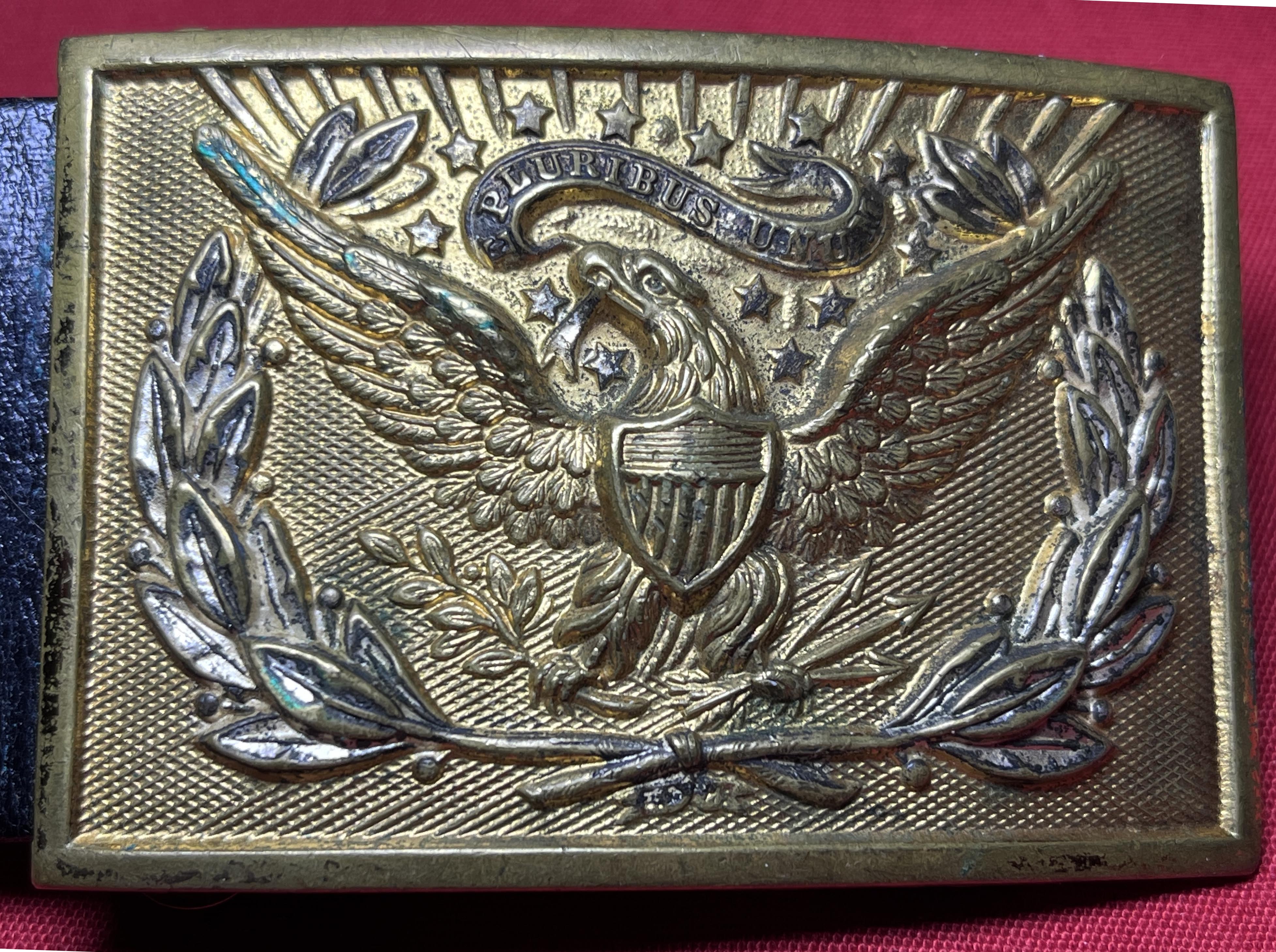 Early US Army Black Leather Officer's Belt & Brass Buckle