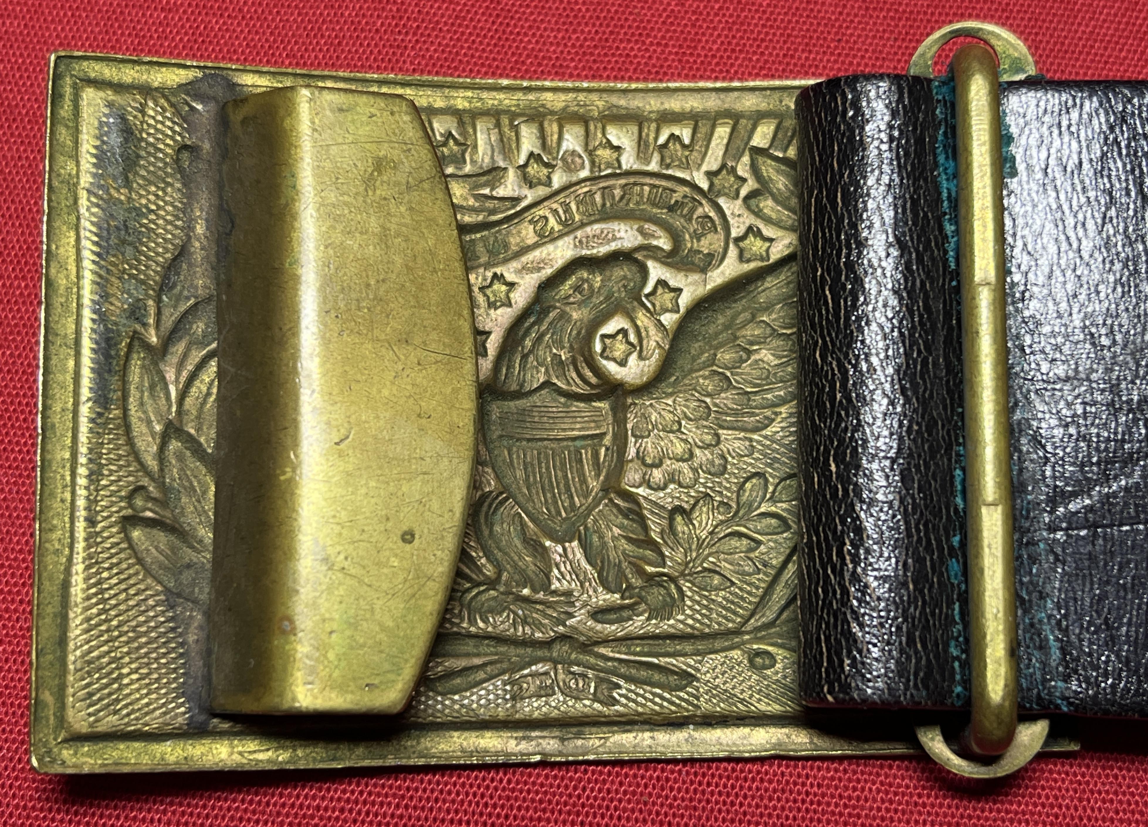 Early US Army Black Leather Officer's Belt & Brass Buckle