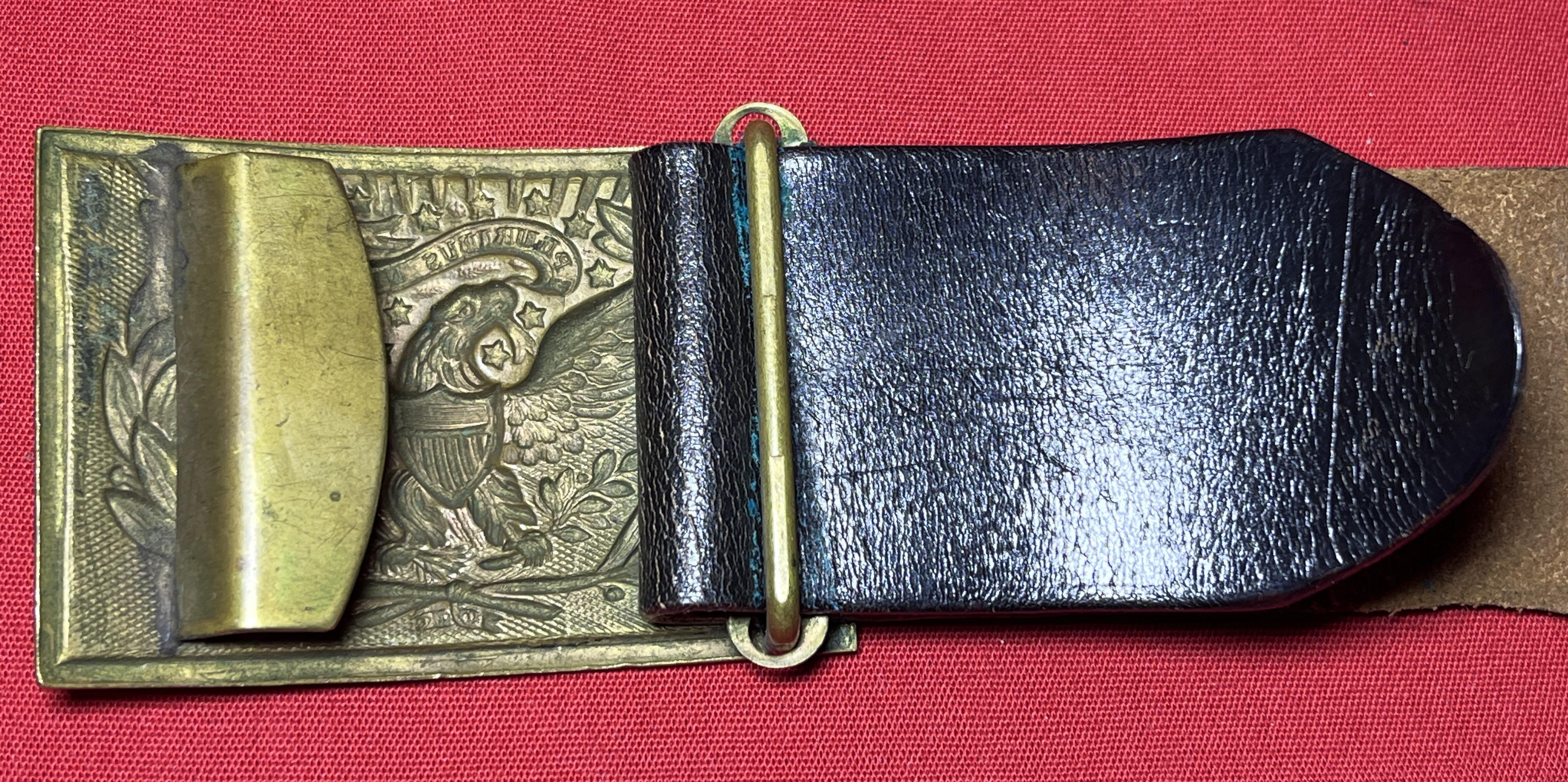 Early US Army Black Leather Officer's Belt & Brass Buckle