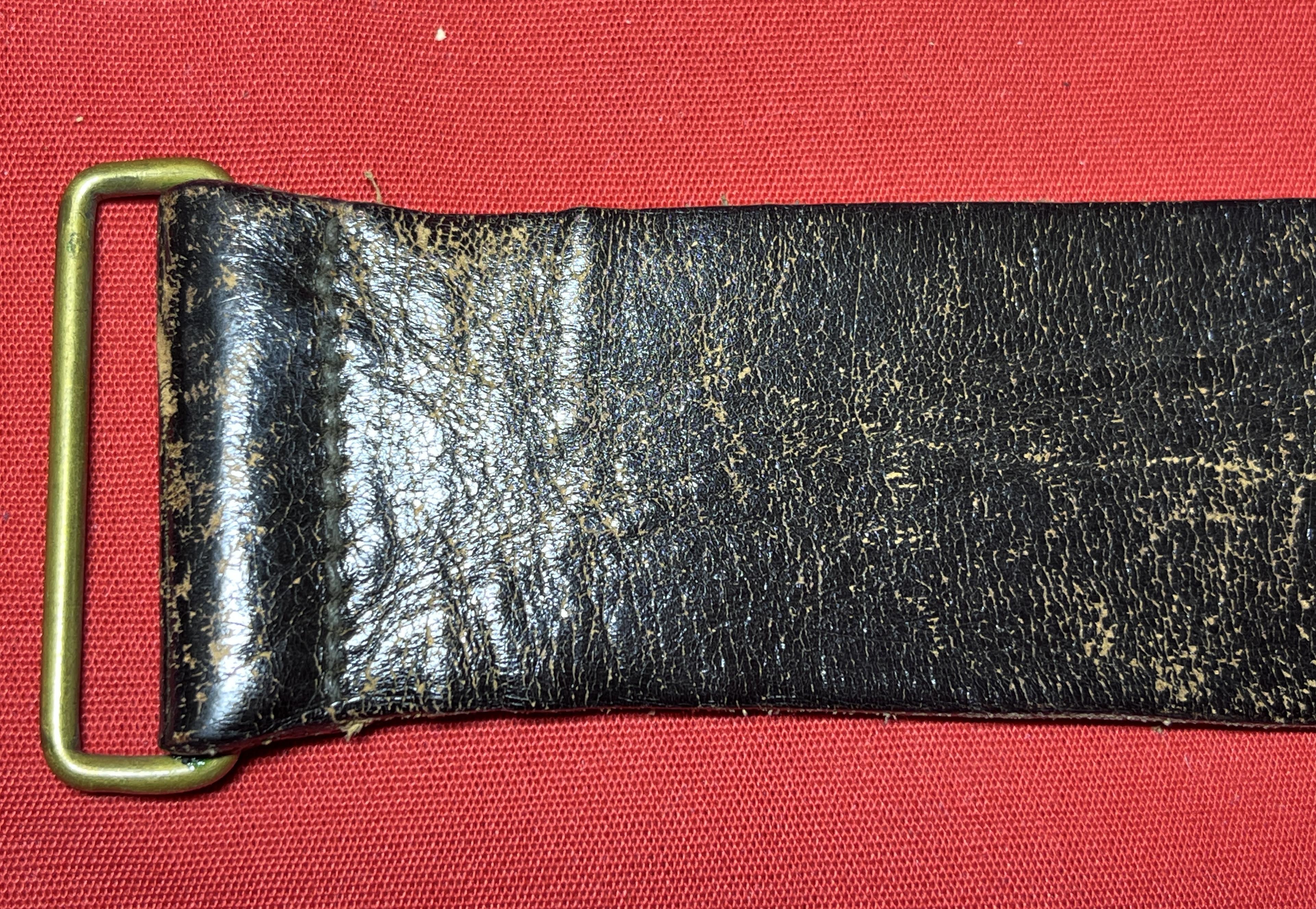 Early US Army Black Leather Officer's Belt & Brass Buckle