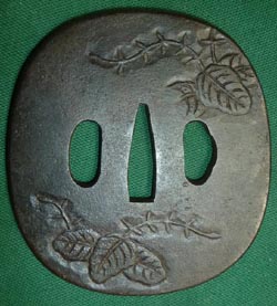 Japanese Samurai Sword Iron Tsuba Simple Leaves Design
