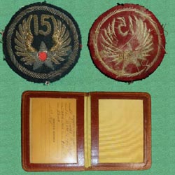 15th USAAF Bullion Patch & ID Named to B-24 Pilot 783rd Bomb Sqd